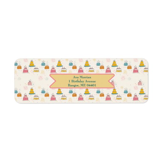 Doodle Cakes – Personalized Birthday Address ラベル (正面)