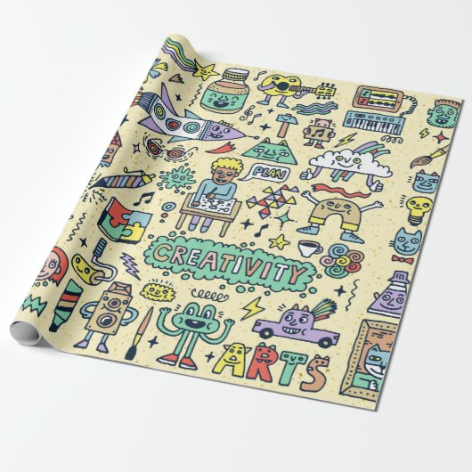 Doodle Cartoon Set おもしろい 1.  ラッピングペーパー (アンロールド)