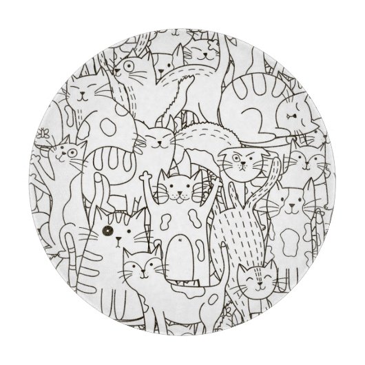 Doodle cats：白黒。 カッティングボード (正面)
