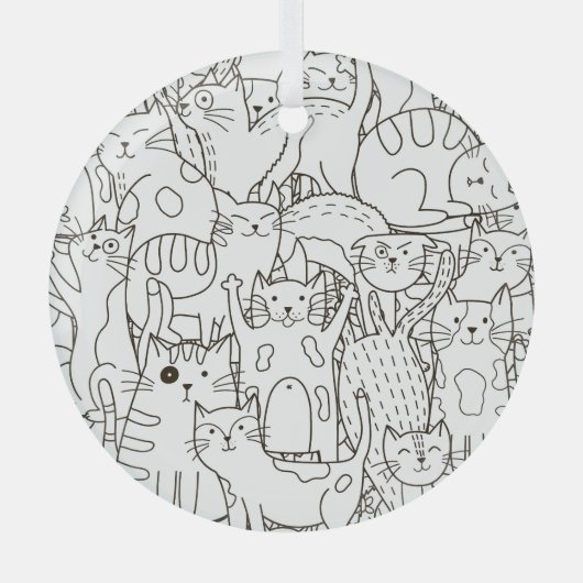 Doodle cats:白黒。 ガラスオーナメント (正面)