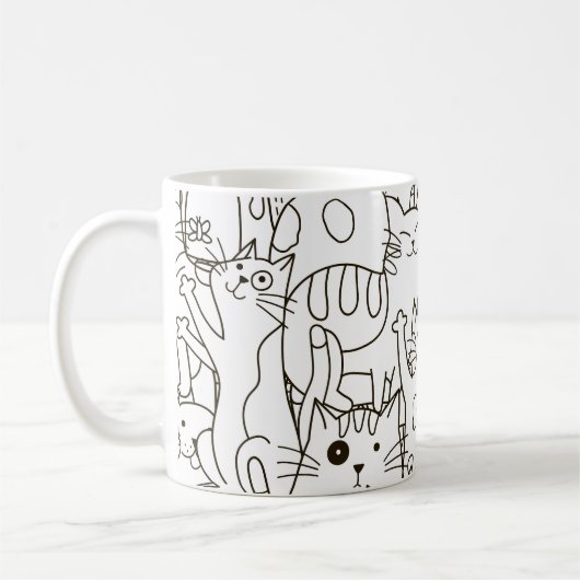 Doodle cats:白黒。 コーヒーマグカップ (左)
