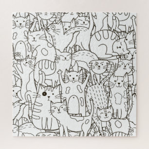 Doodle cats:白黒。 ジグソーパズル