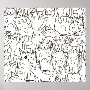 Doodle cats:白黒。 ポスター