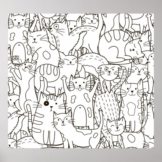 Doodle cats：白黒。 ポスター (正面)