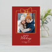 Doodle Christmas 4 Photo Hand-Drawn Bow Ribbon  箔シーズンカード (立ち正面)