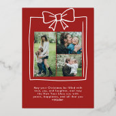 Doodle Christmas 4 Photo Hand-Drawn Bow Ribbon  箔シーズンカード (裏面)