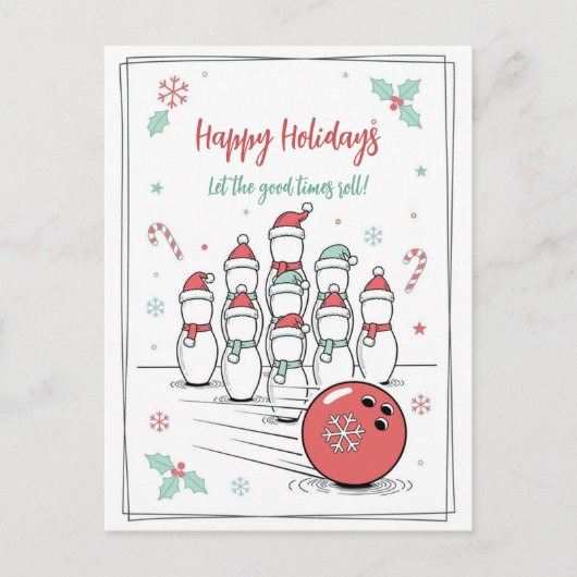 Doodle Christmas Bowling Holiday Greeting Cards シーズンポストカード (正面)