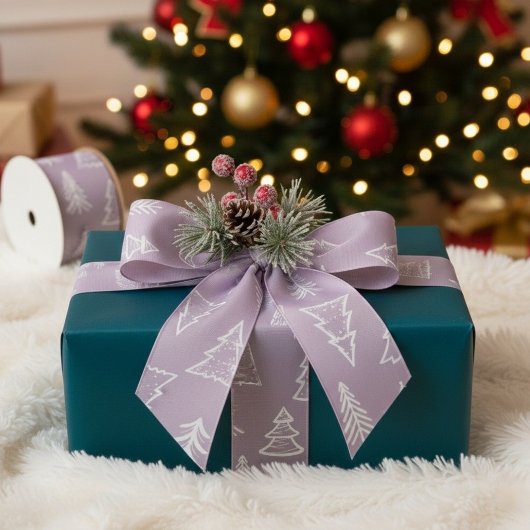 Doodle Christmas Fir-tree Spruce Gift Wrapping グログランリボン