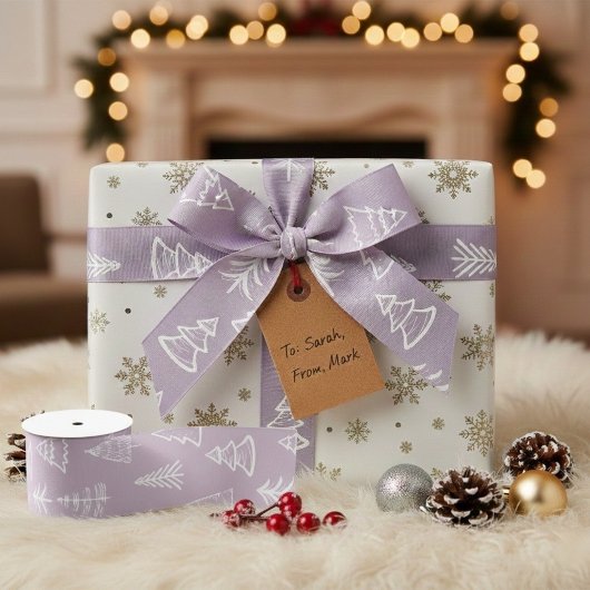 Doodle Christmas Fir-tree Spruce Gift Wrapping グログランリボン