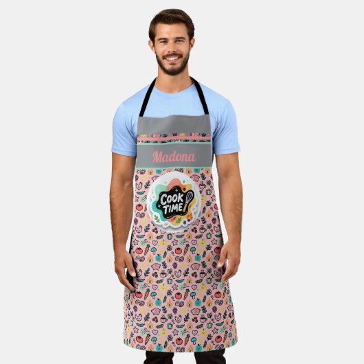 Doodle Cook Time Whisk Pastel Sticker エプロン (着用した状態)