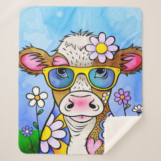 Doodle Cow Portrait シェルパブランケット