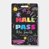 Doodle Custom School Hall Pass rainbow Lanyard  バッジ (正面)