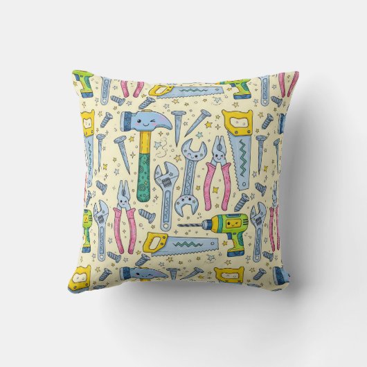 Doodle DIY Tool Collection With Stars クッション (裏面)