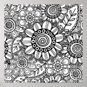 Doodle Folk Art Floral Line Drawing Pattern ポスター (正面)