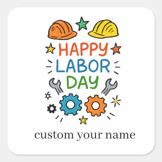 Doodle Fun Labor Day スクエアシール (正面)