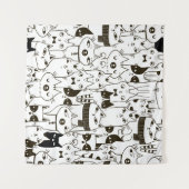 Doodle funny cats seamless pattern.  タペストリー (正面(横))