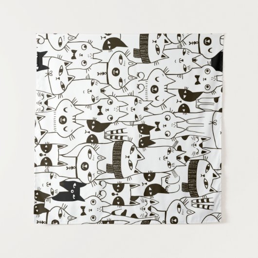 Doodle funny cats seamless pattern.  タペストリー (正面(横))