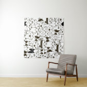 Doodle funny cats seamless pattern.  タペストリー (インサイチュ(横))