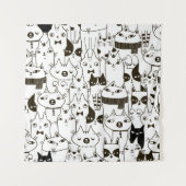 Doodle funny cats seamless pattern.  タペストリー (正面)