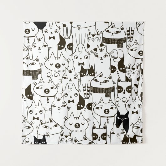 Doodle funny cats seamless pattern.  タペストリー (正面)