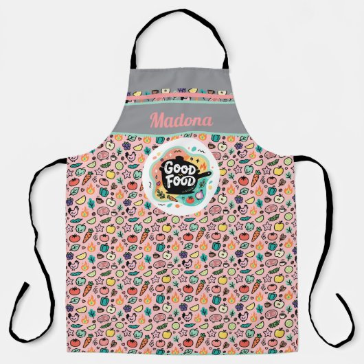 Doodle Good Food Cooking Pot Kitchen エプロン (正面)