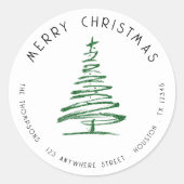 Doodle Green Christmas Tree Return Address ラウンドシール (正面)