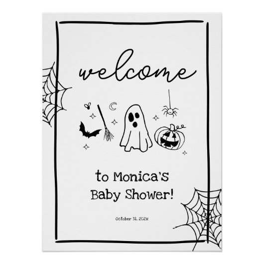 Doodle Halloween Baby Shower Welcome ポスター (正面)