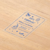 Doodle Hand drawn Blue Bow Disco Ball Birthday アクリル招待状 (レイダウン)