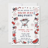 Doodle Hand Drawn July 4th BBQ Holiday Party  招待状 (正面)