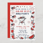 Doodle Hand Drawn July 4th BBQ Holiday Party  招待状 (正面/裏面)