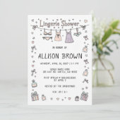 Doodle Hand Drawn Lingerie Shower Bachelorette  招待状 (スタンド正面)