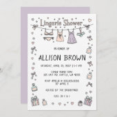 Doodle Hand Drawn Lingerie Shower Bachelorette  招待状 (正面/裏面)