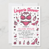 Doodle Hand Drawn Lingerie Shower Bachelorette  招待状 (正面)