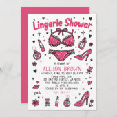 Doodle Hand Drawn Lingerie Shower Bachelorette  招待状 (正面/裏面)