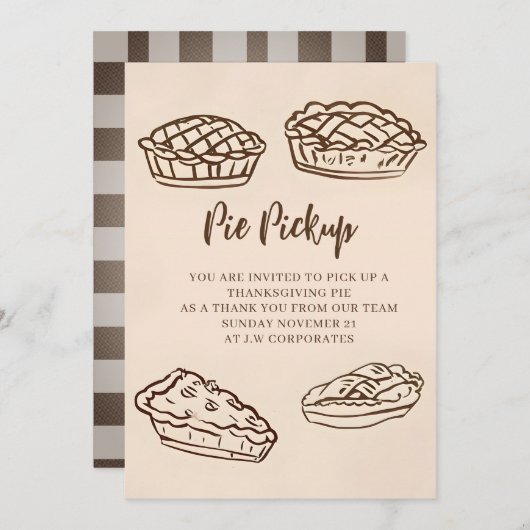 Doodle Hand Drawn Pie Pickup Thanksgiving 招待状 (正面/裏面)