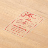 Doodle Hand drawn Pink Red Coquette Bow Birthday アクリル招待状 (レイダウン)