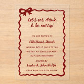 Doodle Hand drawn Red Bow Christmas Party アクリル招待状 (正面)