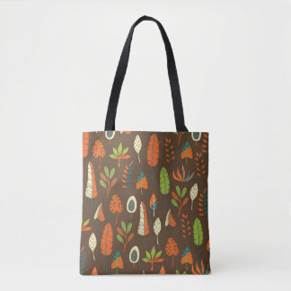 Doodle Hand Drawn Tropical Pattern with Leaves on トートバッグ