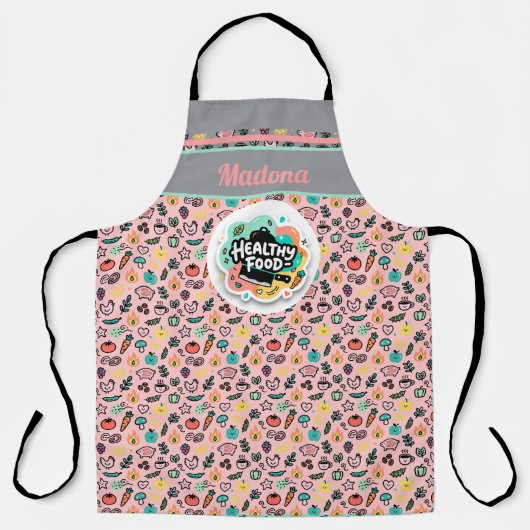 Doodle Healthy Food Kitchen Knife Sticker エプロン (正面)