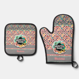 Doodle Healthy Food Kitchen Knife Sticker 鍋つかみ&鍋敷きセット