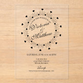 Doodle Hearts Frame Script Wedding アクリル招待状 (正面)