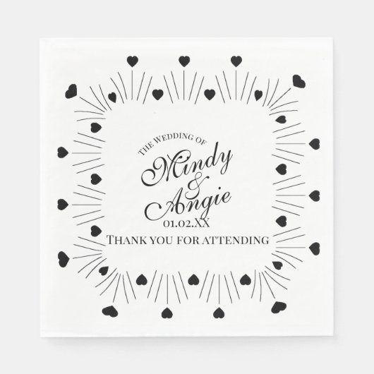 Doodle Hearts Frame Script Wedding スタンダードランチョンナプキン (正面)