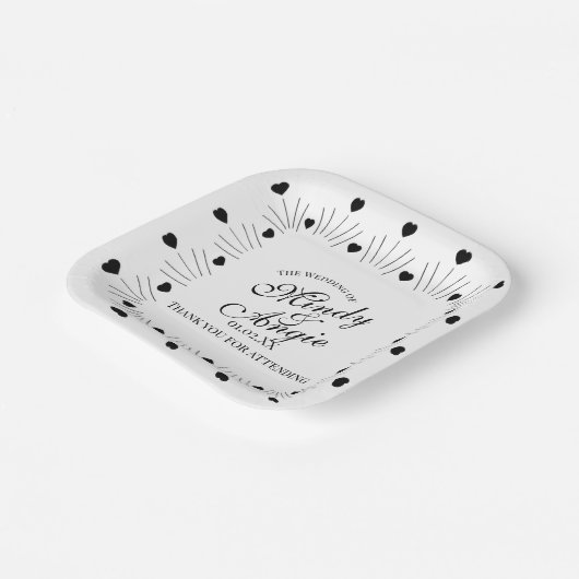 Doodle Hearts Frame Script Wedding ペーパープレート (傾斜あり)