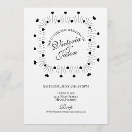 Doodle Hearts Frame Script Wedding 招待状