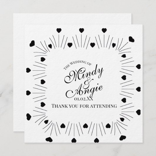 Doodle Hearts Frame Script Wedding 招待状 (正面/裏面)