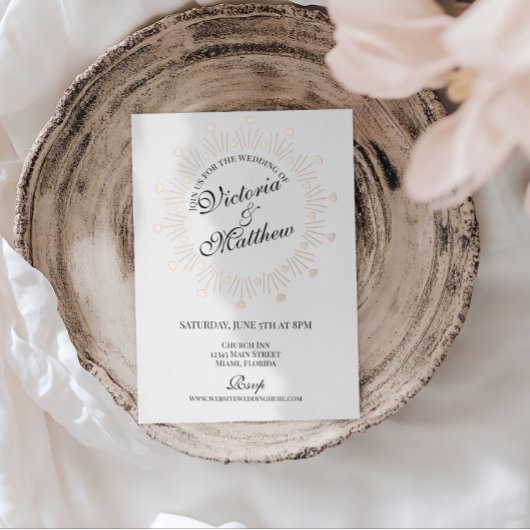 Doodle Hearts Frame Script Wedding 箔招待状