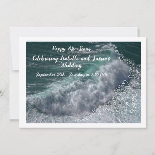 Doodle hearts, ocean photo, and love 招待状 (正面)