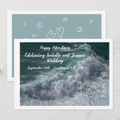 Doodle hearts, ocean photo, and love 招待状 (正面/裏面)