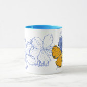 "Doodle Hibiscus" ブルーのマグカップ マグカップ (中央)
