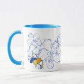 "Doodle Hibiscus" ブルーのマグカップ マグカップ (左)